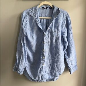 Land’s End 100% Linen Light Blue Button-Up Shirt, Size Small